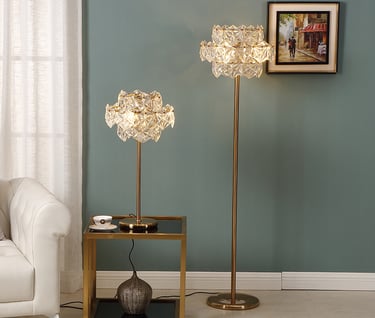 MNK-FL162 Crystal Floor Lamp Hexagonal Glass Lampshade Storage Lamp Elegant Gold Modern Floor Light