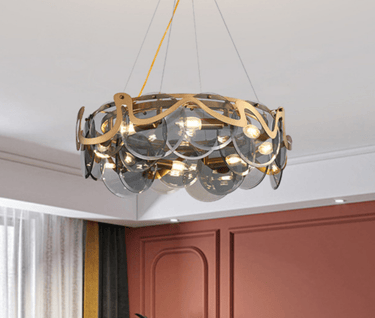 MNK-082 Europe style pendant light with glass pieces and gold decor