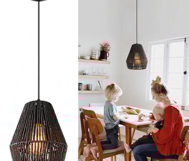 MNK-LC36 Embracgreen Woven Pendant Light Fixtures,Lighting Fixture with Black Handmade Natural Twine