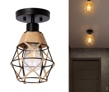 MNK-LC20 Handmade Iron Art Rope Ceiling Light, Suitable For Bedroom, Kitchen, Hallway, Rv, Etc.