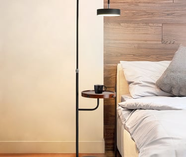 MNK-FL166 Swingable Round LED Floor Light Modern Metal Living Room Stand Up Lamp with Table