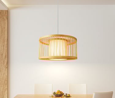 MNK-LC27 Simple Lantern Rattan Pendant Light Lampshade For Dining Room Hardwired