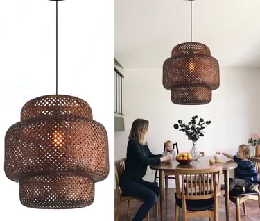 MNK-LC25 Lampada a sospensione Boho con cesto intrecciato in bambù, luce singola, in rattan