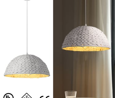 MNK-LC45 Lampadario a sospensione in rattan intrecciato in metallo con lampadario