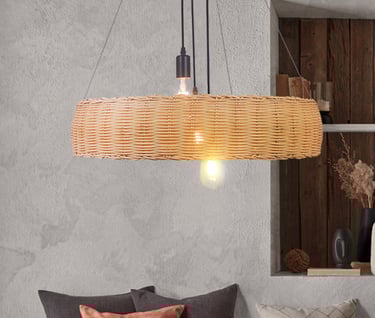 MNK-LC30 Retro-Rattan-Kreis-Lampenschirm-Pendelleuchte, festverdrahtet