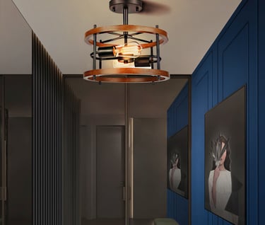 MNK-LC38 Lustre rustique en bois de ferme Lustre rustique à 2 lumières