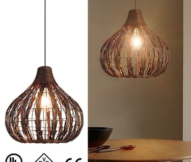 MNK-LC47 Lampe suspendue en forme de lanterne, abat-jour en bambou noir creux fabriqué à la main