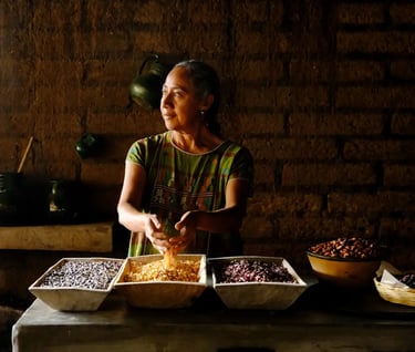 A Peruvian woman making Peruvian food