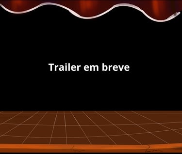 A imagem de um palco com uma cortina vermelha com a legenda "trailer em breve"