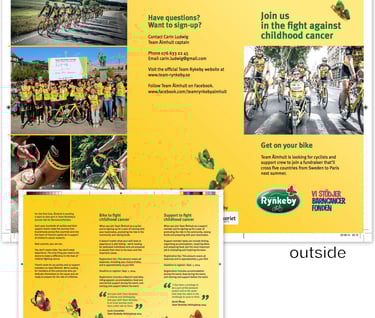 Promotional brochure for Team Älmhult Rykeby cancer fundraiser