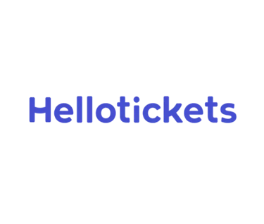 Hellotickets brand logo in blue typography centered on a plain black background.