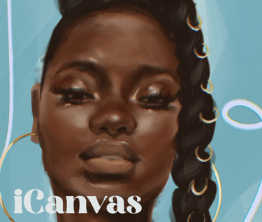 African american woman with a long braid against a light blue background