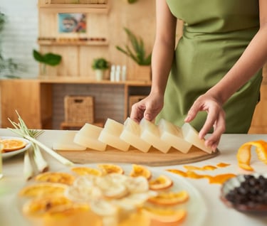 a woman is cutting up some cheese on a cutting board