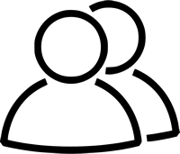 a person with a black and white icon of a person with a person in the