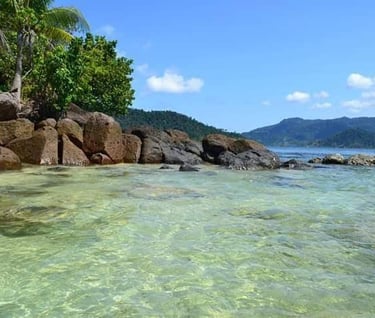 Air laut dalam teluk Mandeh, begitu bening. dan suasana nya yang menenangkan