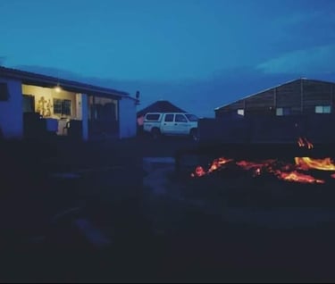 Early evening firepit and Hiking Shack