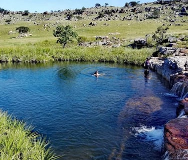 Paradise pools with swimmers in clear water