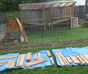 Cut and stained pieces of wood