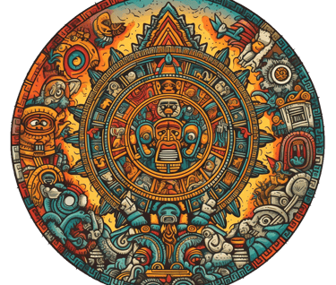 A mayan calendar by artist Hunahpu Hoopee (the One Who Draws the Lines)