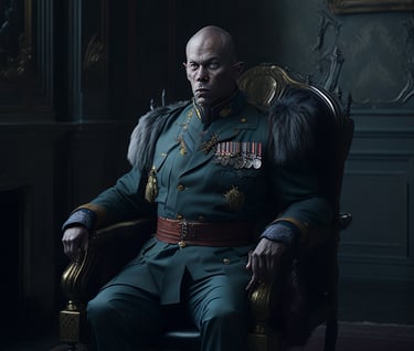 Field Marshal Bloodimir sat on a chair at the Belvedere Castle.