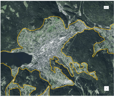 Aerial photograph of the town of Gérardmer (Vosges, France) in 2021