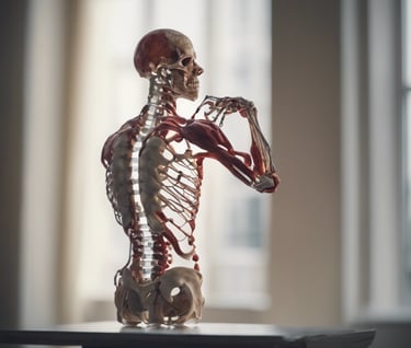 Squelette humain montrant son anatomie avec quelques muscles de l'épaule et du dos