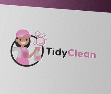 a woman cleaning logo on a business card