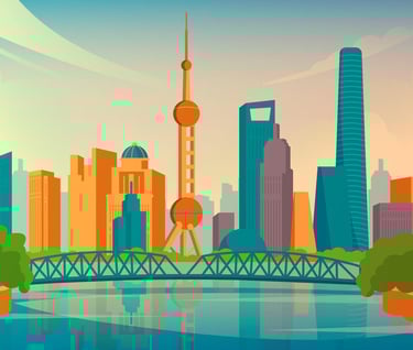 Shanghai cityscape of a bridge over a river