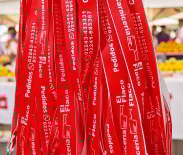 cintas poliester de carnicerias para destacar la marca, merchandising