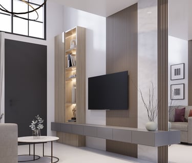 Interior lantai mezzanine rumah Maharupa Village desain modern