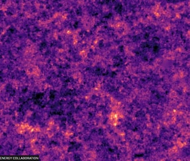 Distribution of dark matter in the universe and bright areas represent highest concentrations-where galaxies form