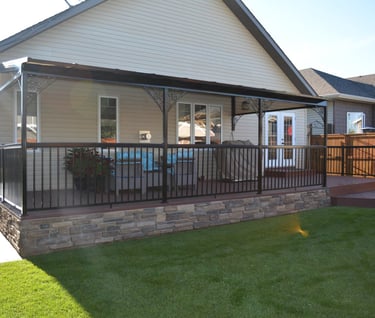Patio Cover with black frame and custom parts.