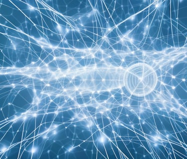 a blue background with a network of white and blue lines