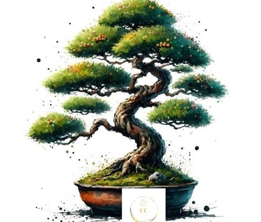 peinture d'un bonzaï sur fond blanc, art martial, culture orientale, droiture, rectitude, rigueur, naturel