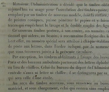 Circulaire postale n°77 du 1er janvier 1852