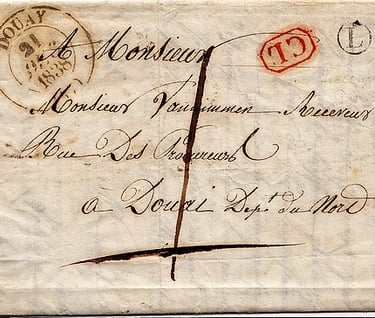 1838: Lettre mise à la boîte du village de RECOURT dans le Pas de Calais (boîte rurale L) pour DOUAI