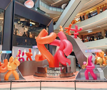 Colorful Fiberglass Tube-Man Sculptures for Round Tube People Art Exhibition Mall Atrium in Guiyang by DEFARA