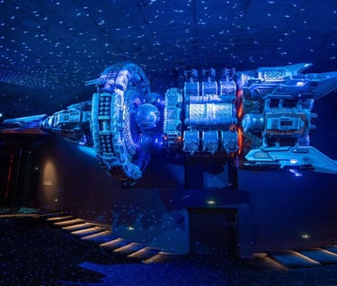 6m Rotating Battleship Kinetic Sculpture for The Three-Body Problem Roadshow Starlit Exhibition by DEFARA
