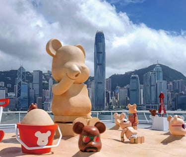 Sandcastle BE@RBRICK Fiberglass Sculptures for BE@RBRICK Waterfront Exhibition Beach Display in HK by DEFARA