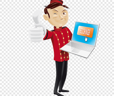 a man in a red uniform holding a laptop computer