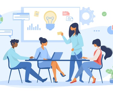 a group of people sitting at a table attempting at a conference