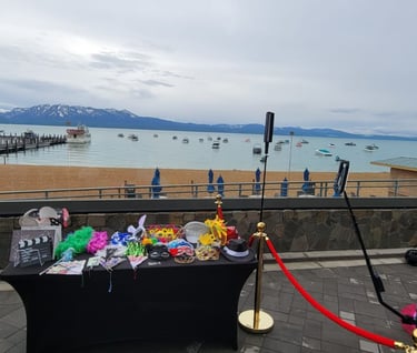a table with photobooth props in Tahoe