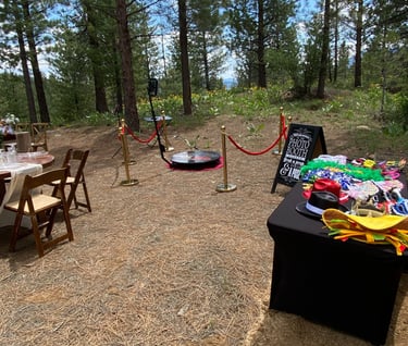 a 360 booth with a table set up for a party