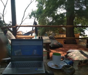 digital nomad laptop lifestyle treehouse workspace