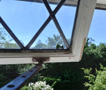 broken pane in leaded-light