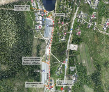 Reitti Alppikehdosta Rinteille (joo, on kesäkuva, mutta toimii talvellakin...)