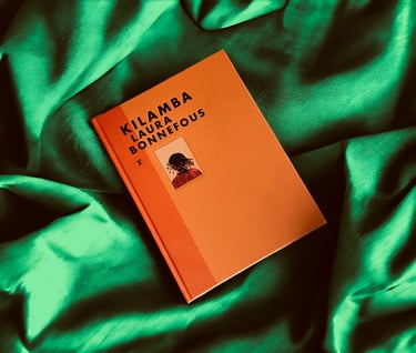 a book with a book cover and a book on a green blanket