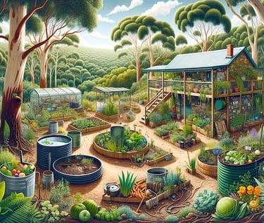 an Australia garden with a lot of plants and trees