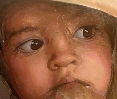 a painting of a child with a hat on