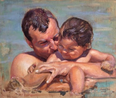 a man and a child in a pool